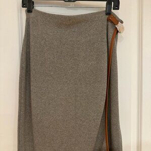 RALPH LAUREN Blue Label Gray Leather Trim Wrap Skirt Size M